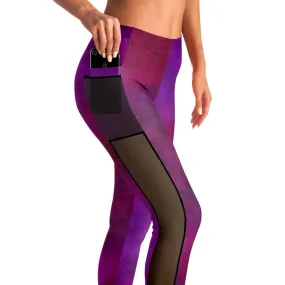 Pink Night Sky Mesh Panel Side Pockets Leggings (FWS)