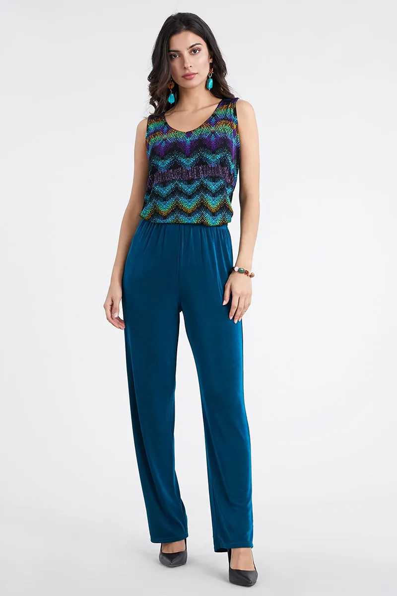 Plus Size Acetate Elastic Waist Full Length Pants-5000AY-AXS1