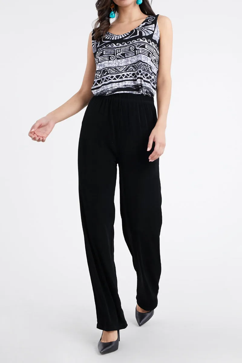 Plus Size Acetate Elastic Waist Full Length Pants-5000AY-AXS1