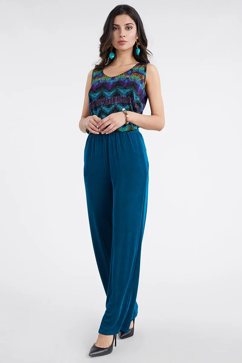 Plus Size Acetate Elastic Waist Full Length Pants-5000AY-AXS1