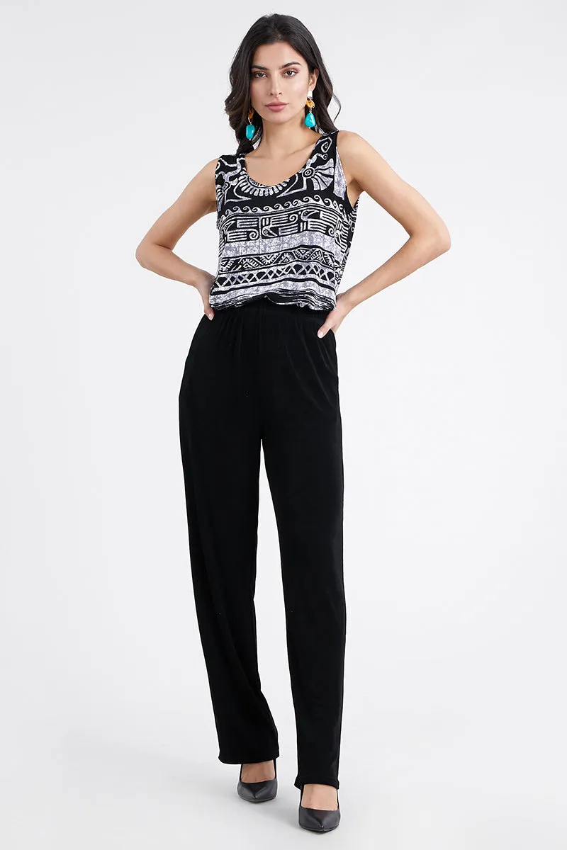 Plus Size Acetate Elastic Waist Full Length Pants-5000AY-AXS1