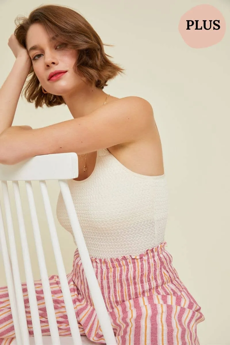 Plus White Textured Knit Bodysuit
