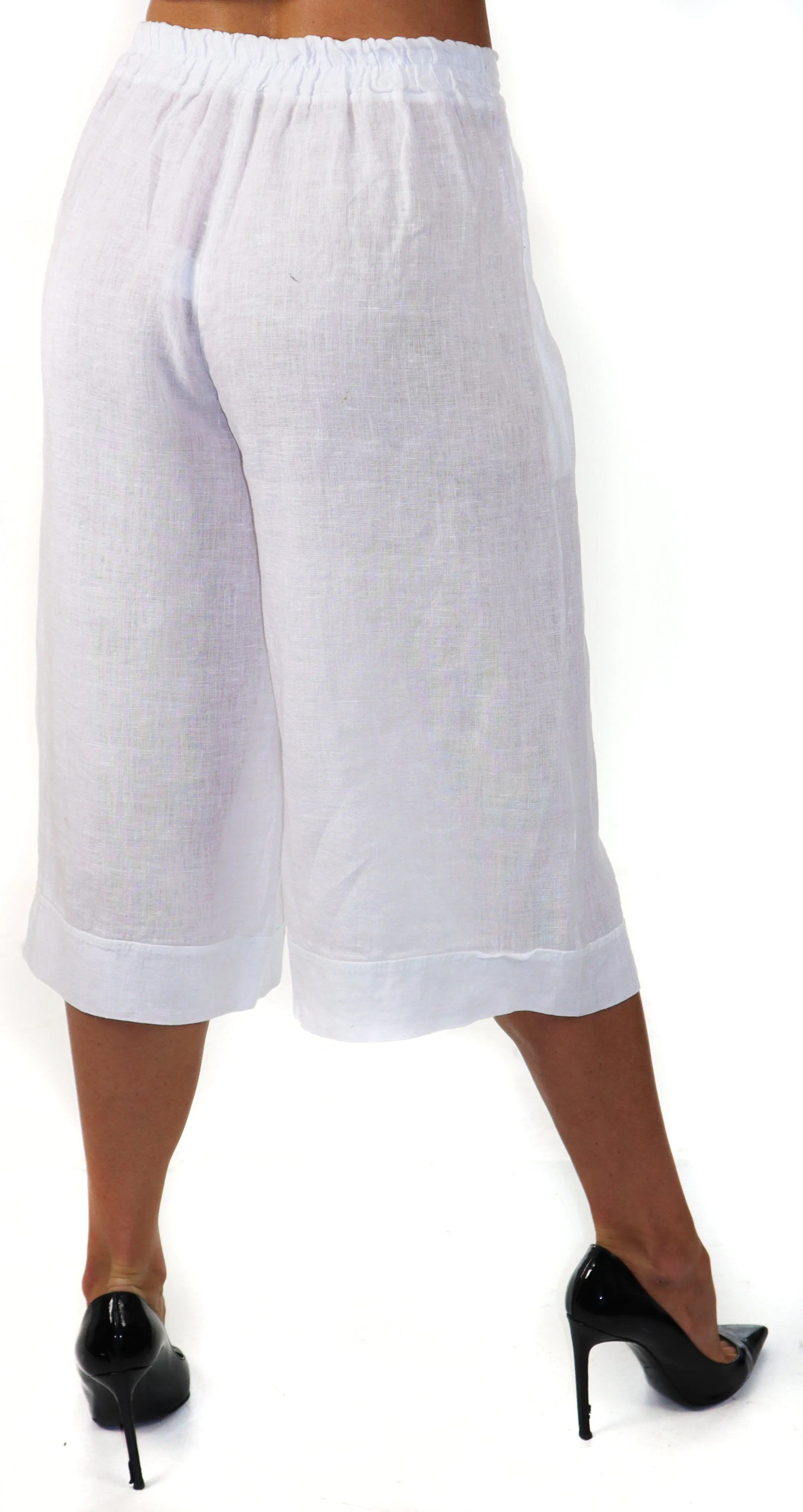 Pure washed and soft linen capri pants, women capri pants