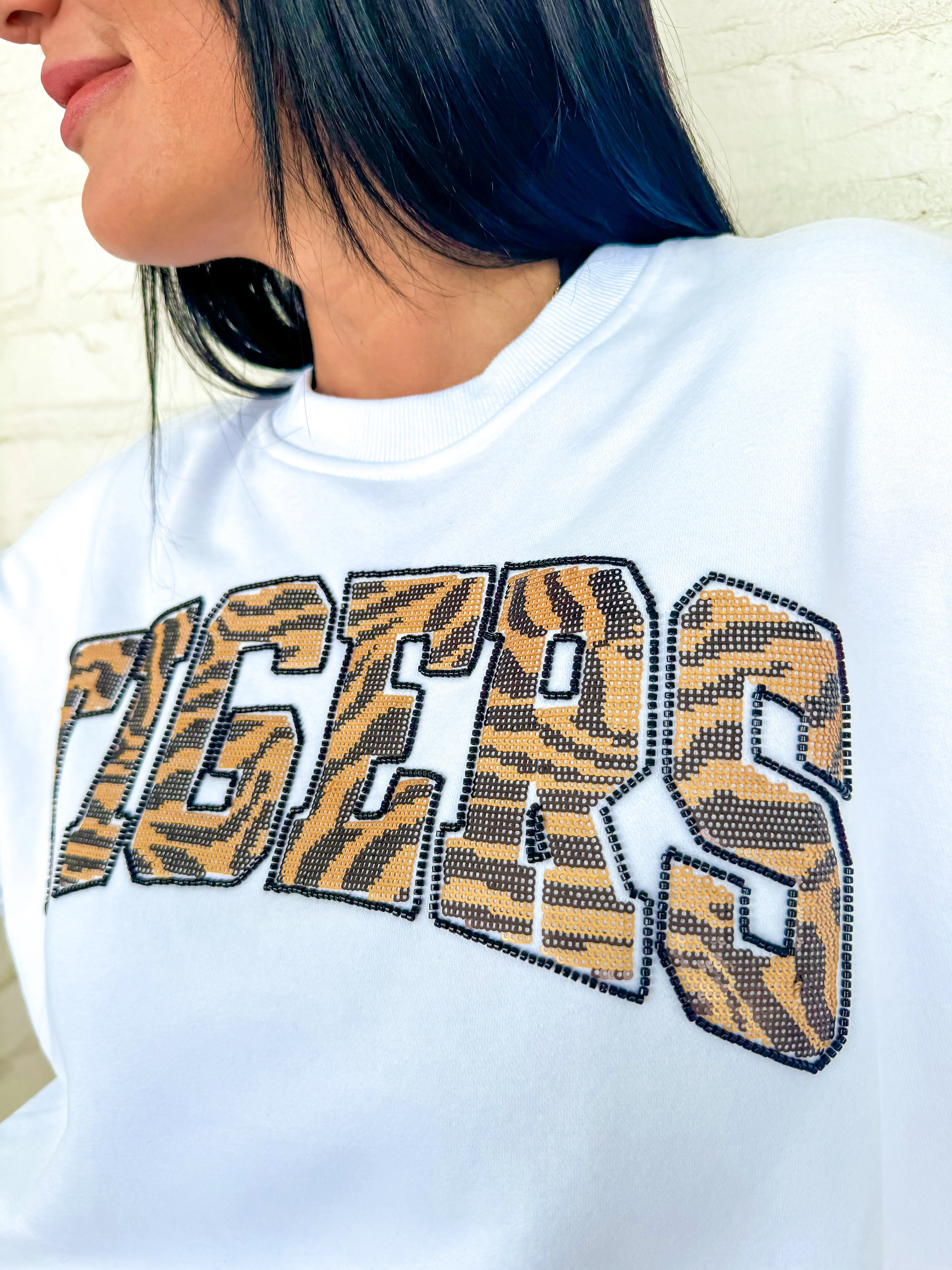 Queen Of Sparkles White Tiger Print Sweatshirt