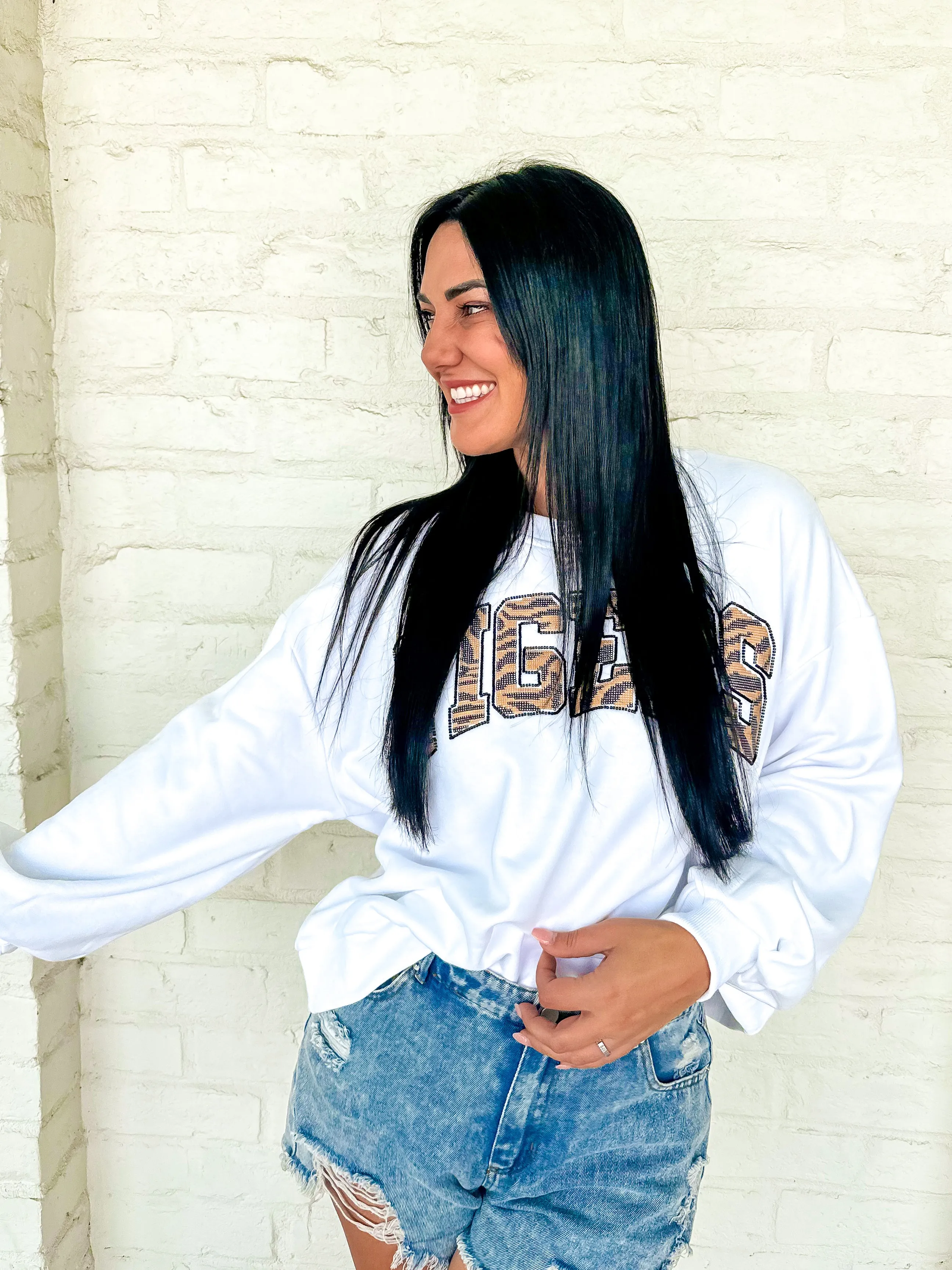 Queen Of Sparkles White Tiger Print Sweatshirt