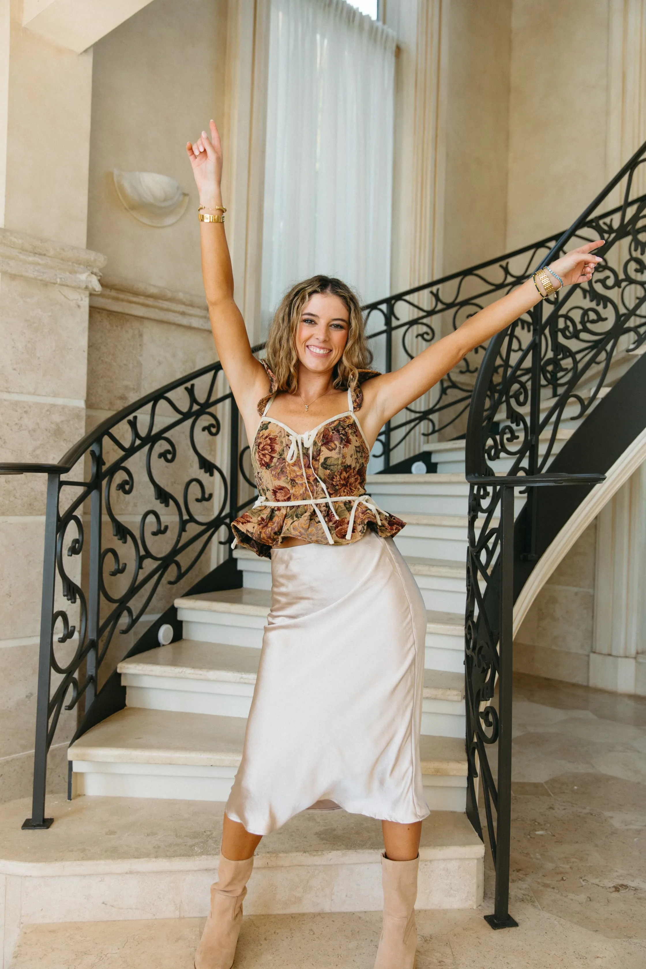 Sabrina Satin Midi Skirt - Champagne