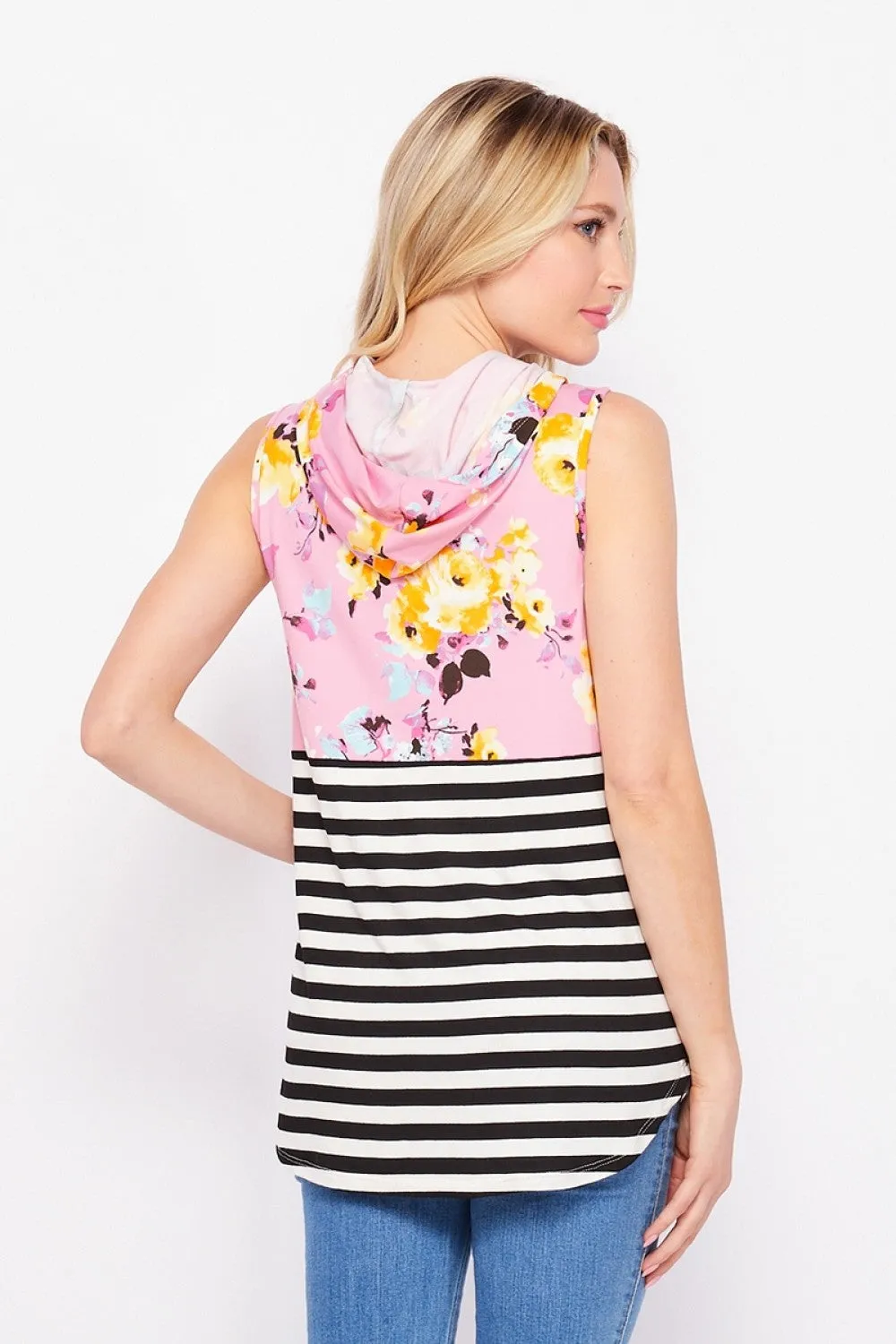 Sleeveless Hoodie Tunic Pink Orange