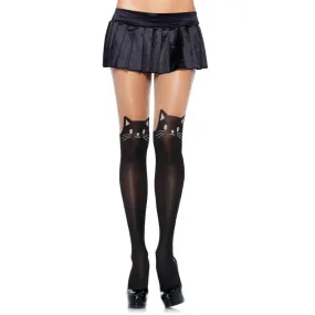 Spandex Black Cat Opaque Tights O.S. Nude/Black