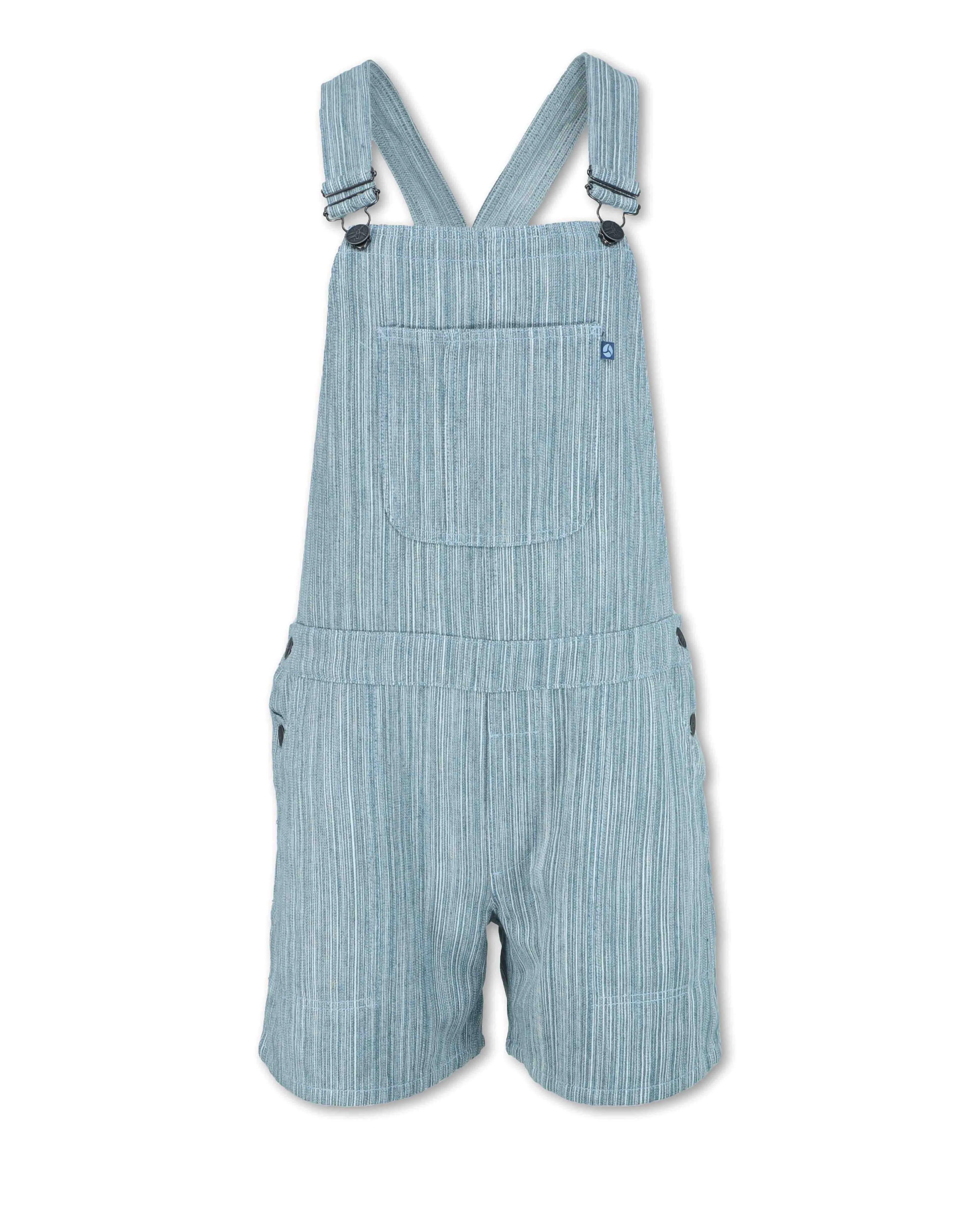 STRIPED DENIM OVERALL SHORTS