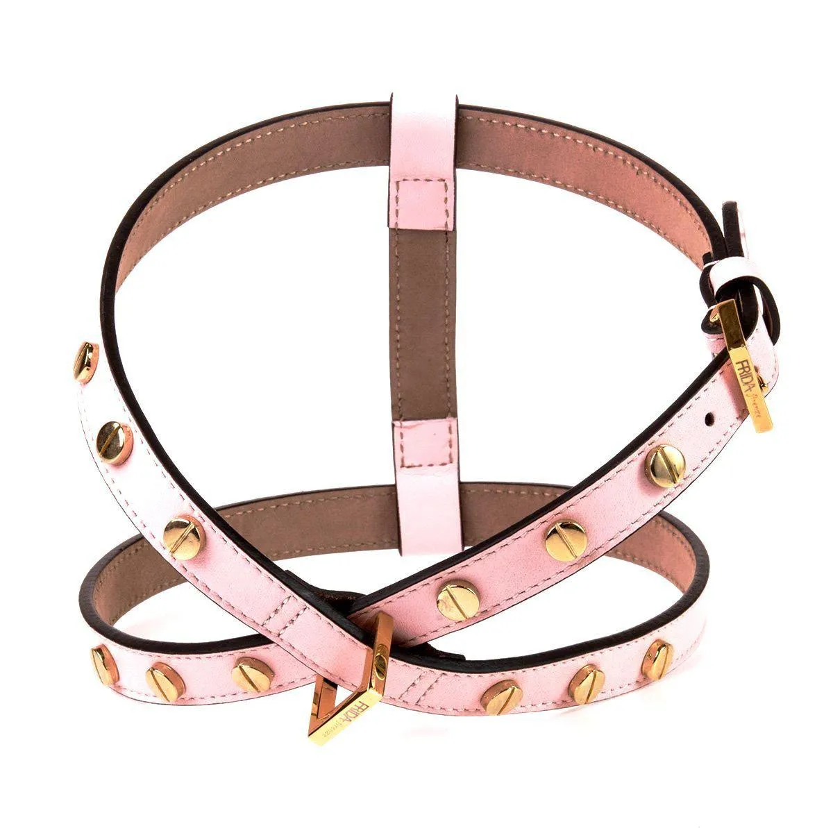 Stud Screw Leather Dog Harness Light Pink Large