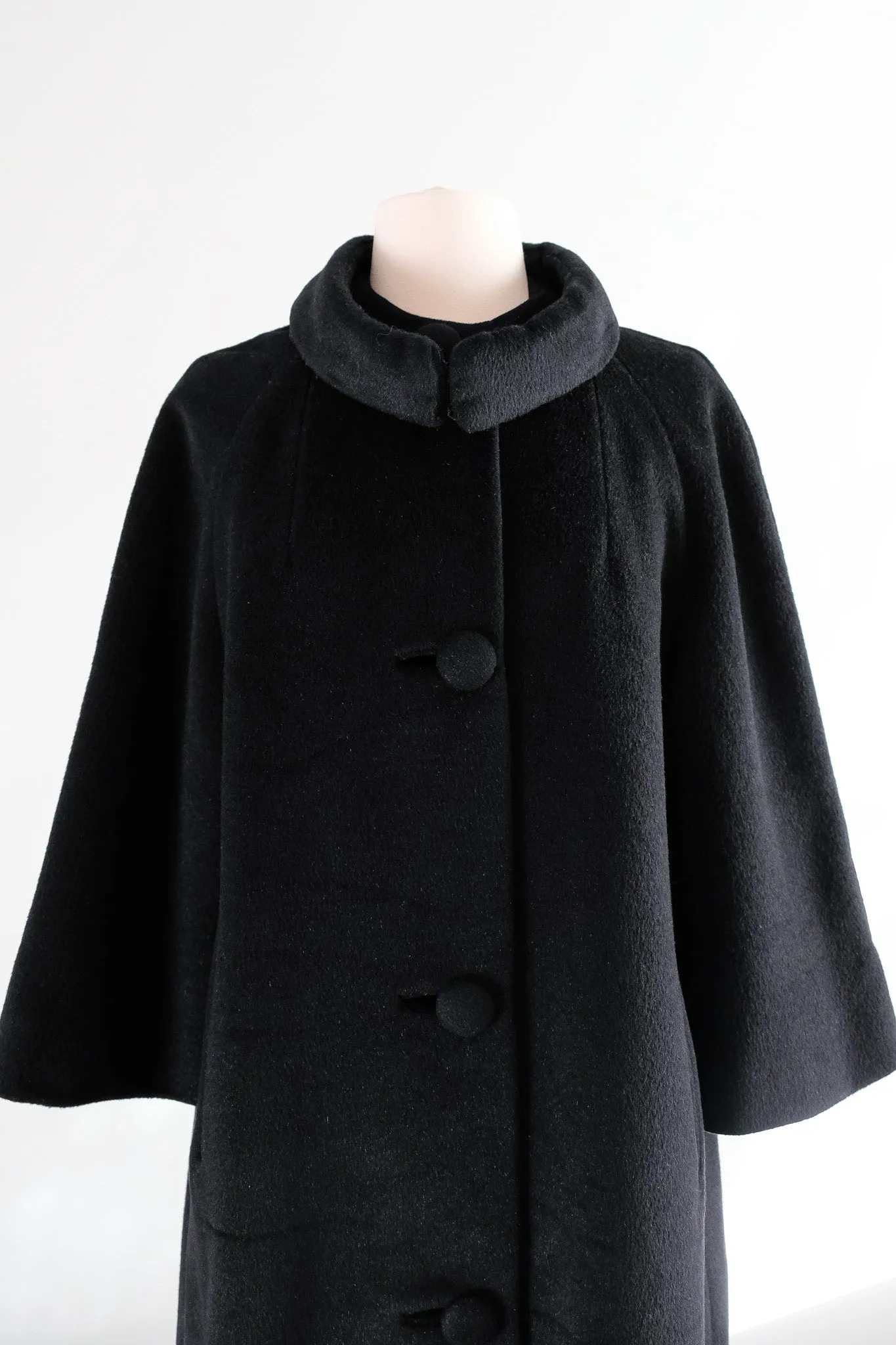 Stylish 1960's Lilli Ann Black Swing Coat / Sz M