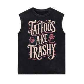 Tattoos Are Trashy Skull Rose Vintage Washed Vest Top