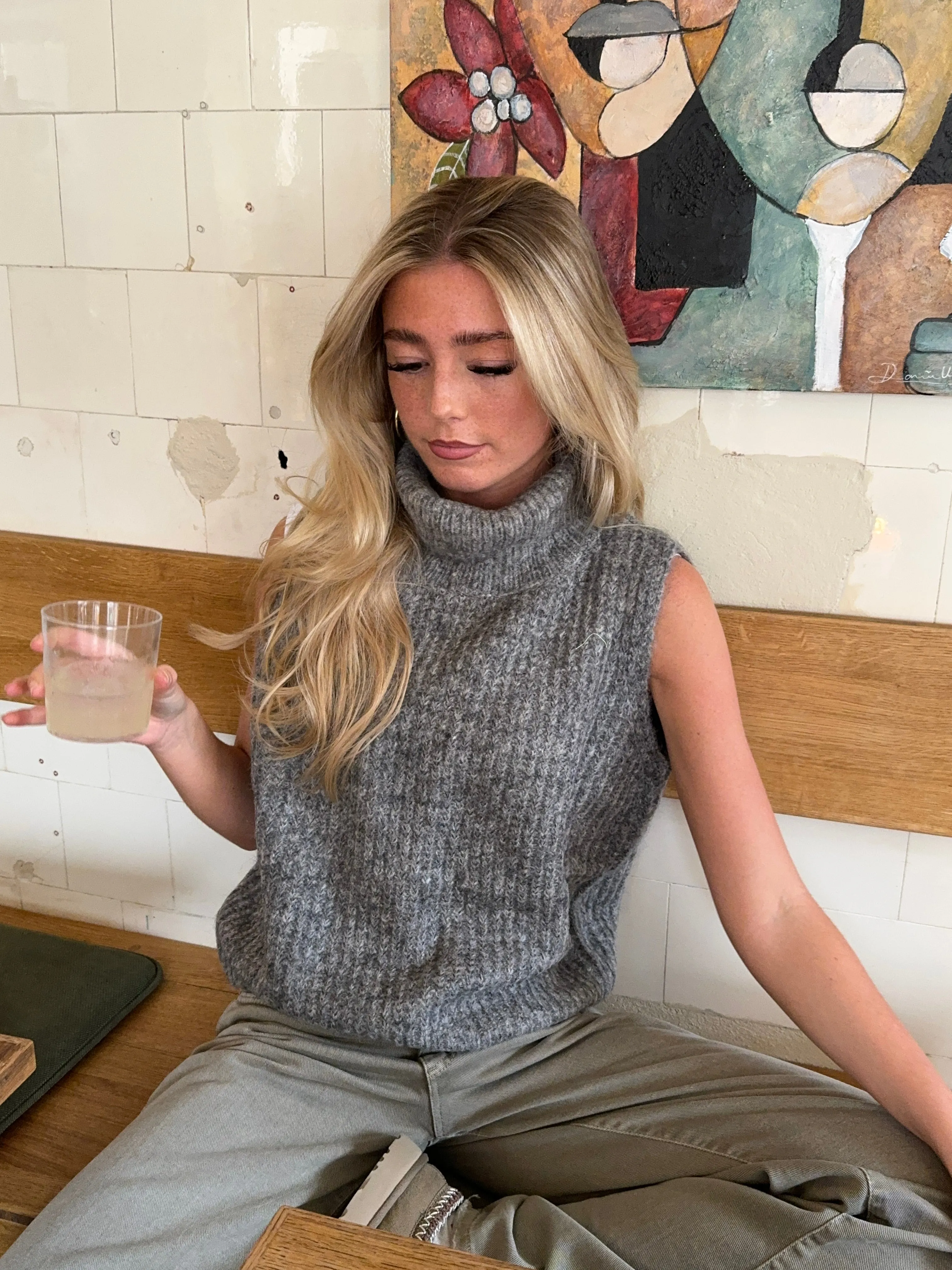 Thalia knitted turtleneck vest - Grey