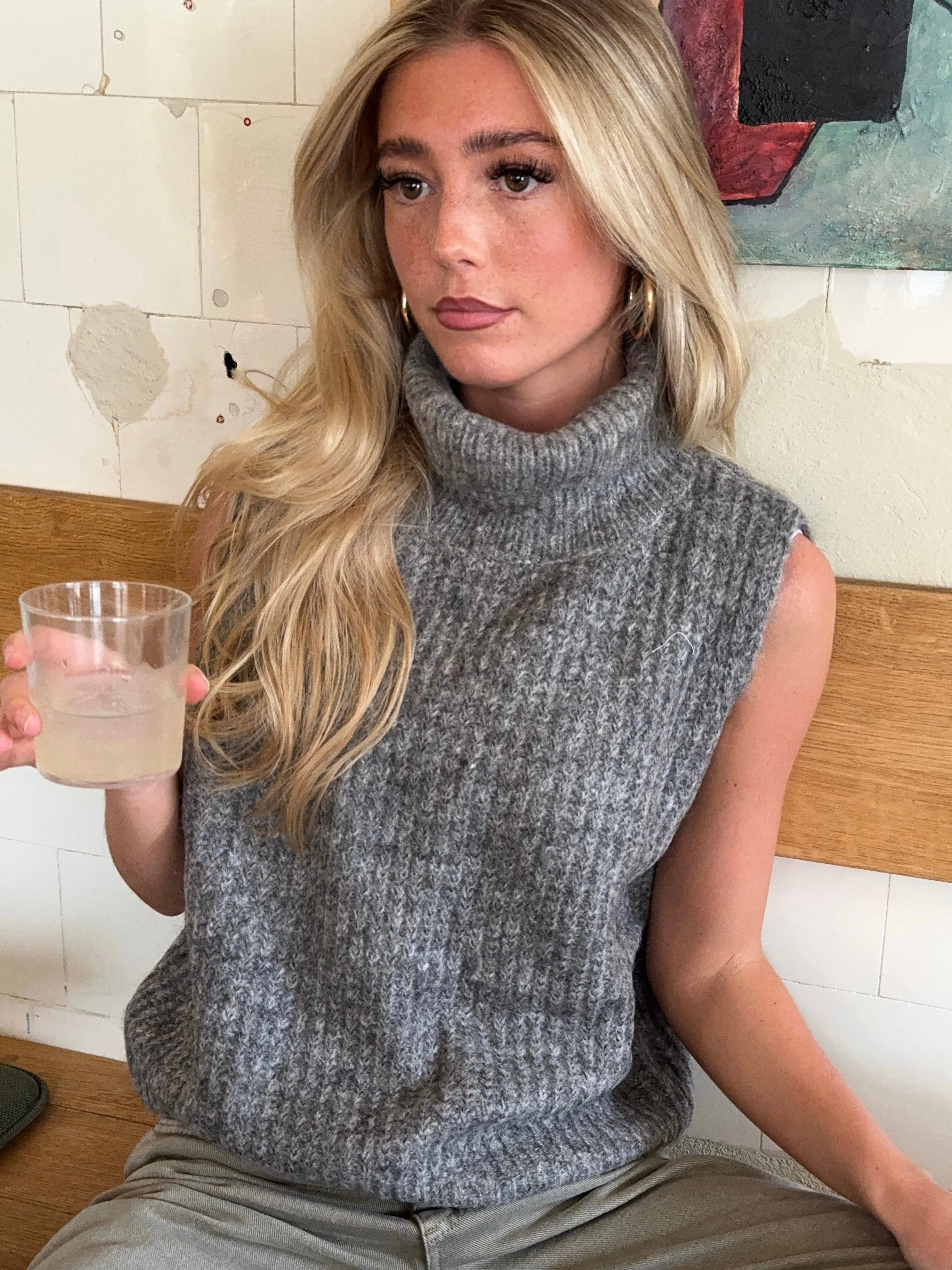 Thalia knitted turtleneck vest - Grey