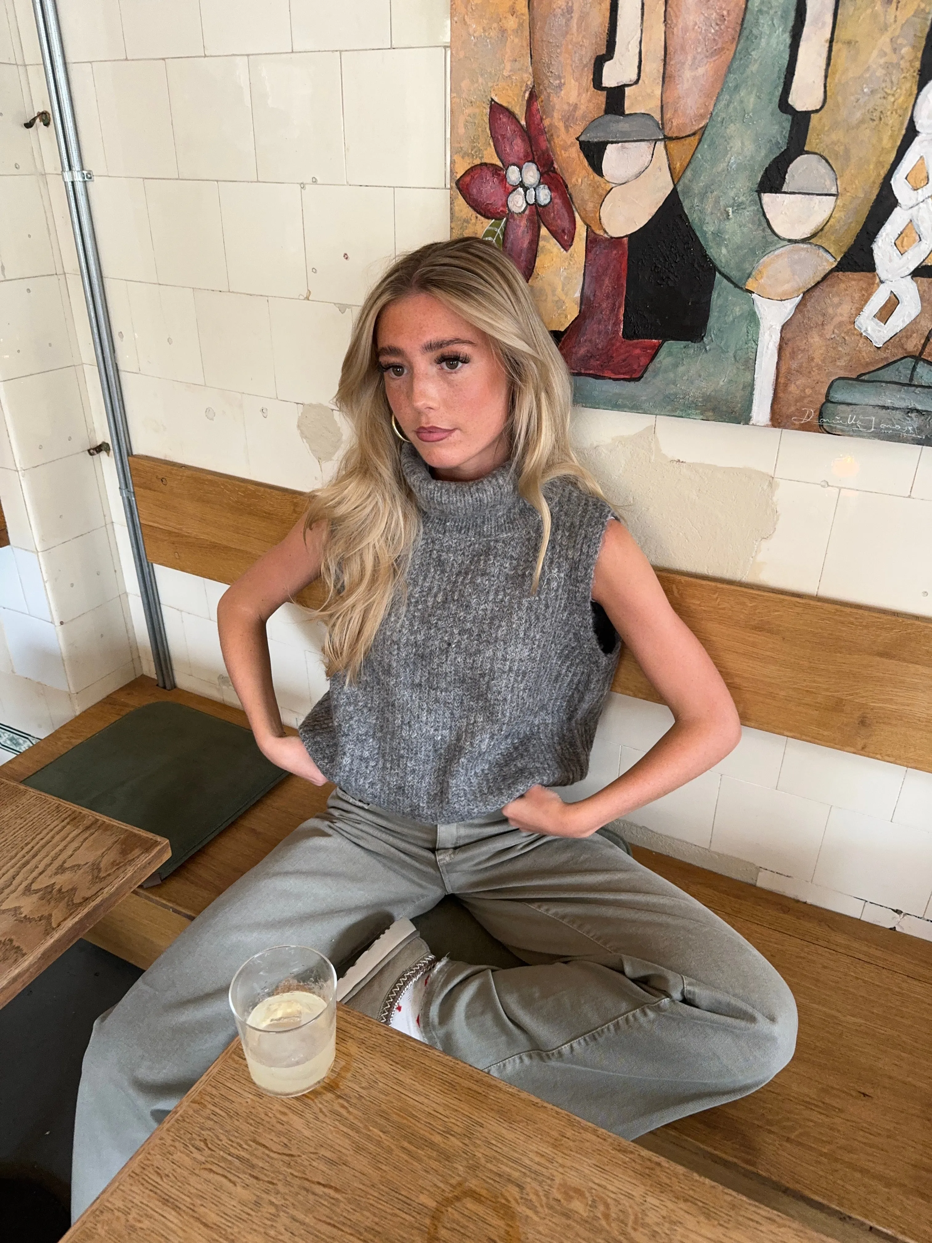 Thalia knitted turtleneck vest - Grey