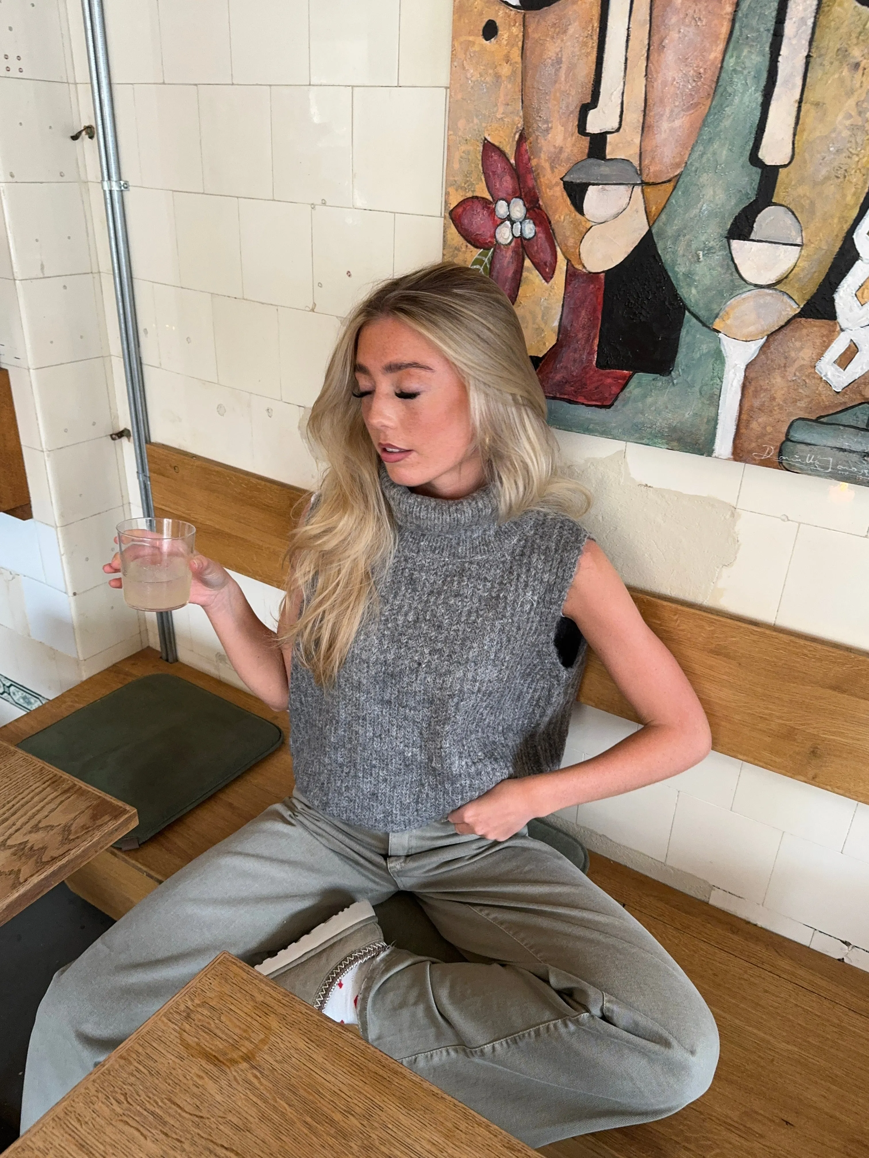 Thalia knitted turtleneck vest - Grey