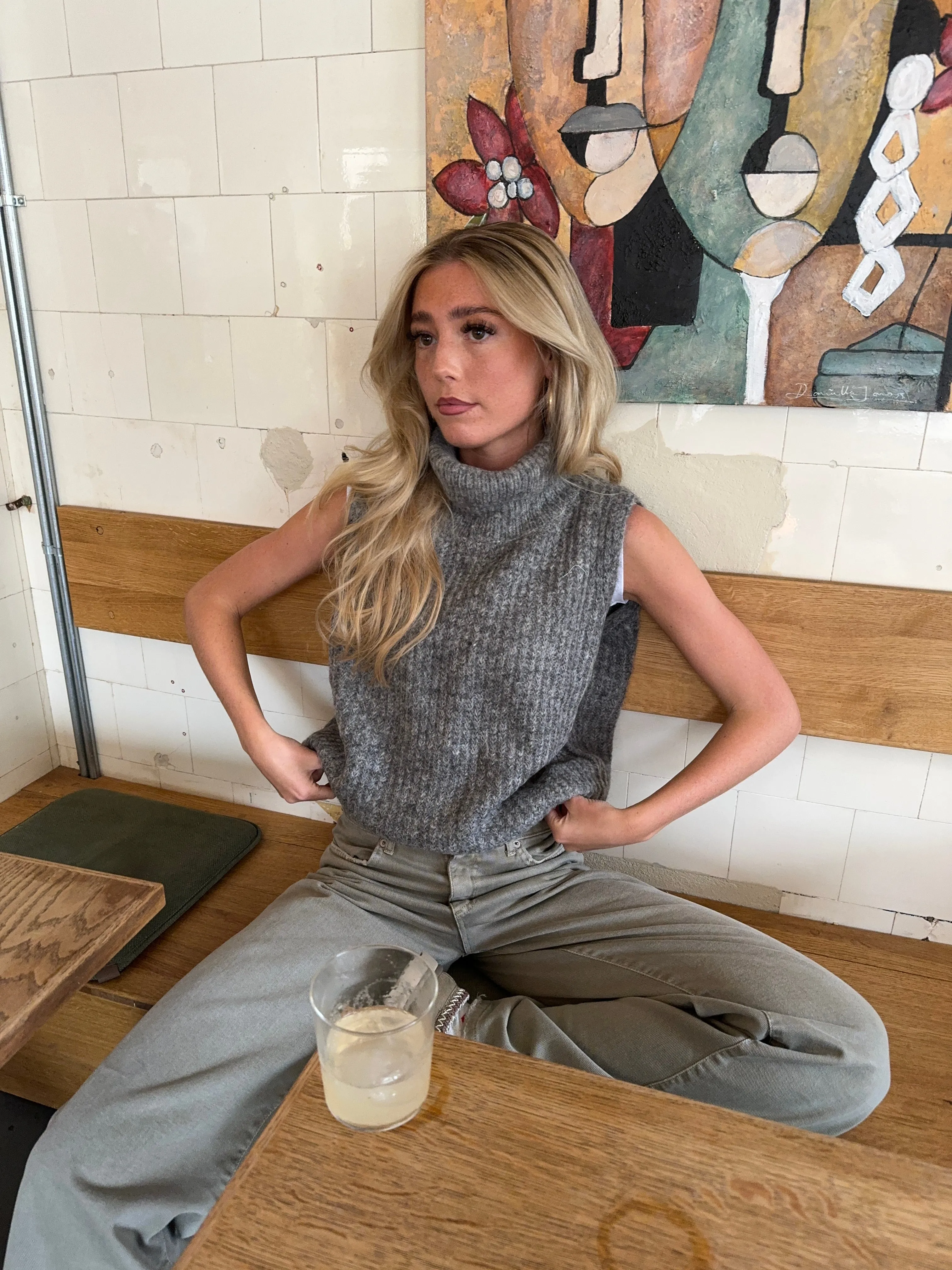 Thalia knitted turtleneck vest - Grey