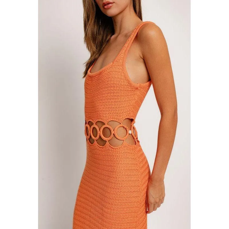 The La Jolla Crochet Midi Dress In Orange Or Cream