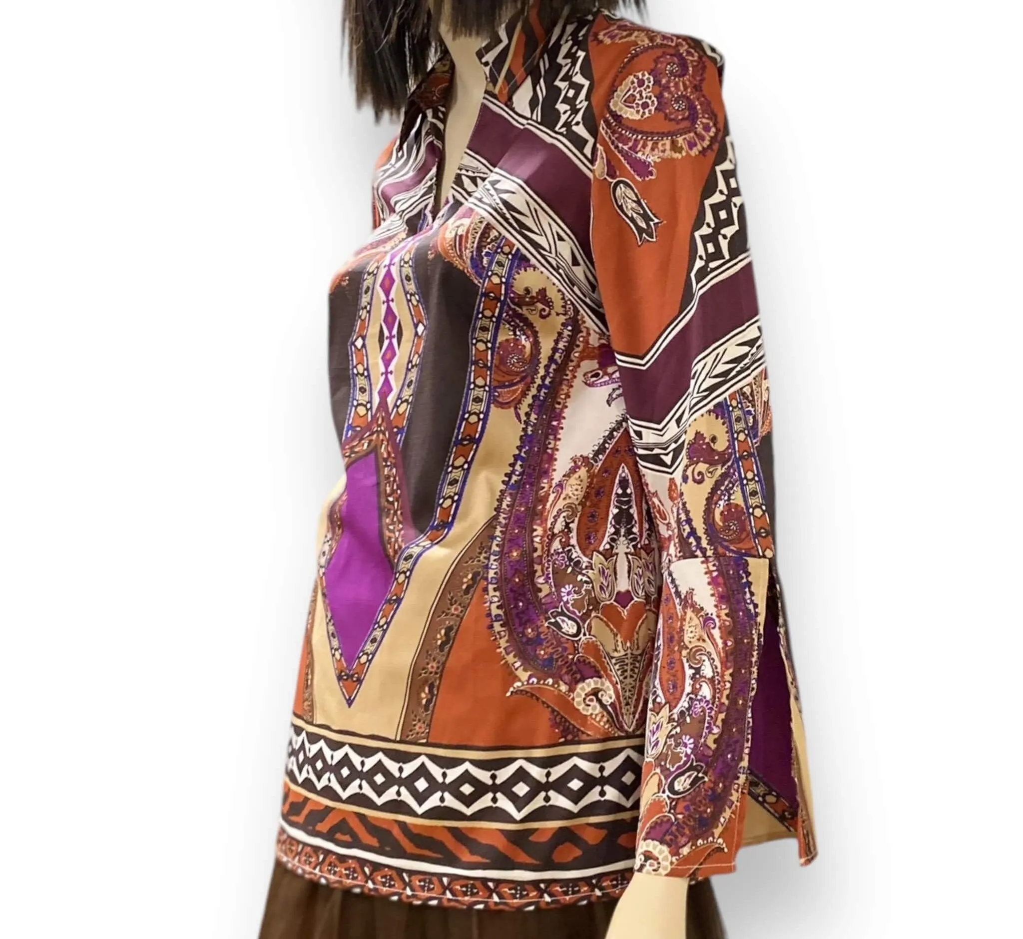 V Neck 3/4 Split Sleeve Colorful Tunic Top