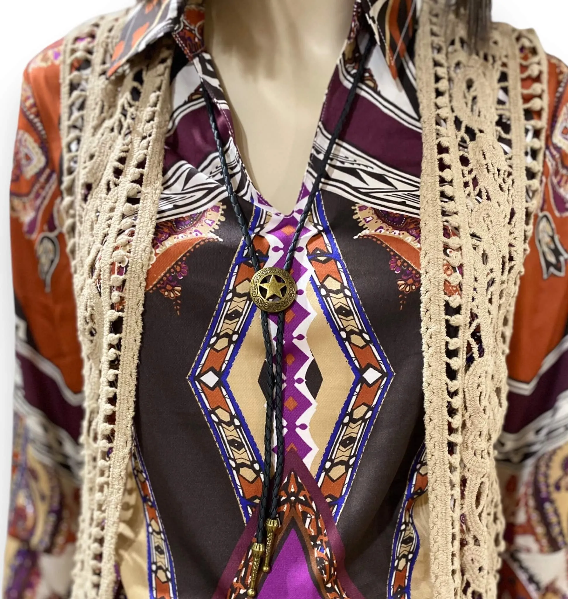 V Neck 3/4 Split Sleeve Colorful Tunic Top