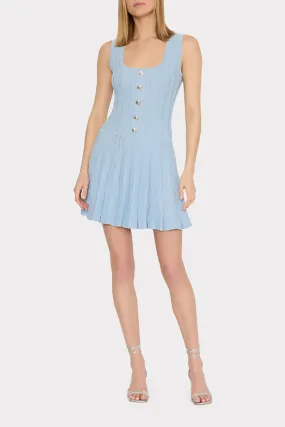 Wave Godet Flare Knit Mini Dress - Light Blue