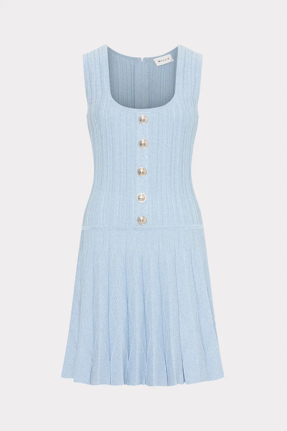 Wave Godet Flare Knit Mini Dress - Light Blue