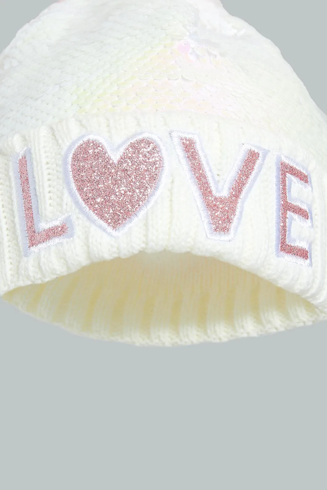 White Embellished Knitted Cap