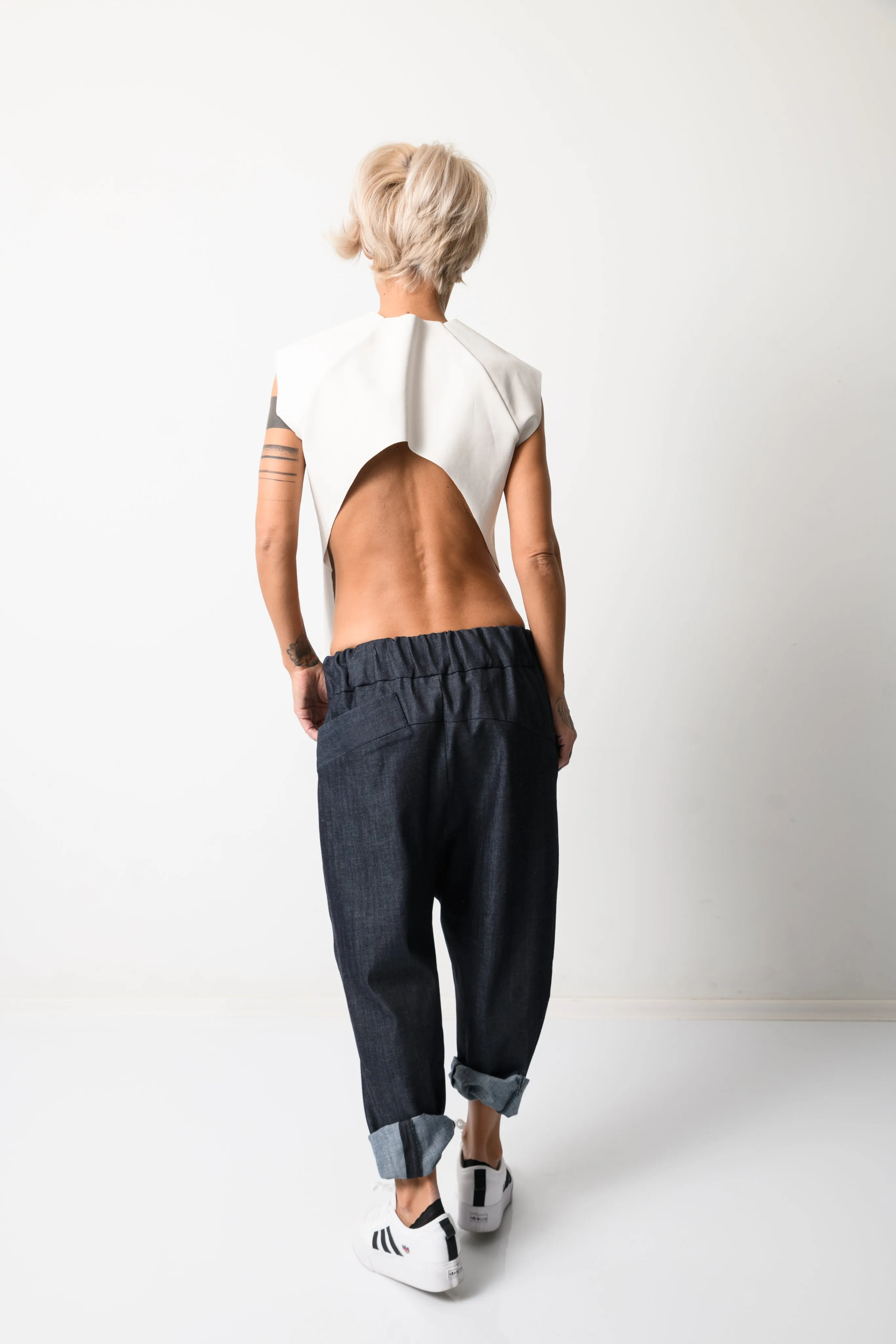 White Leatherette Tank Top with Open Back