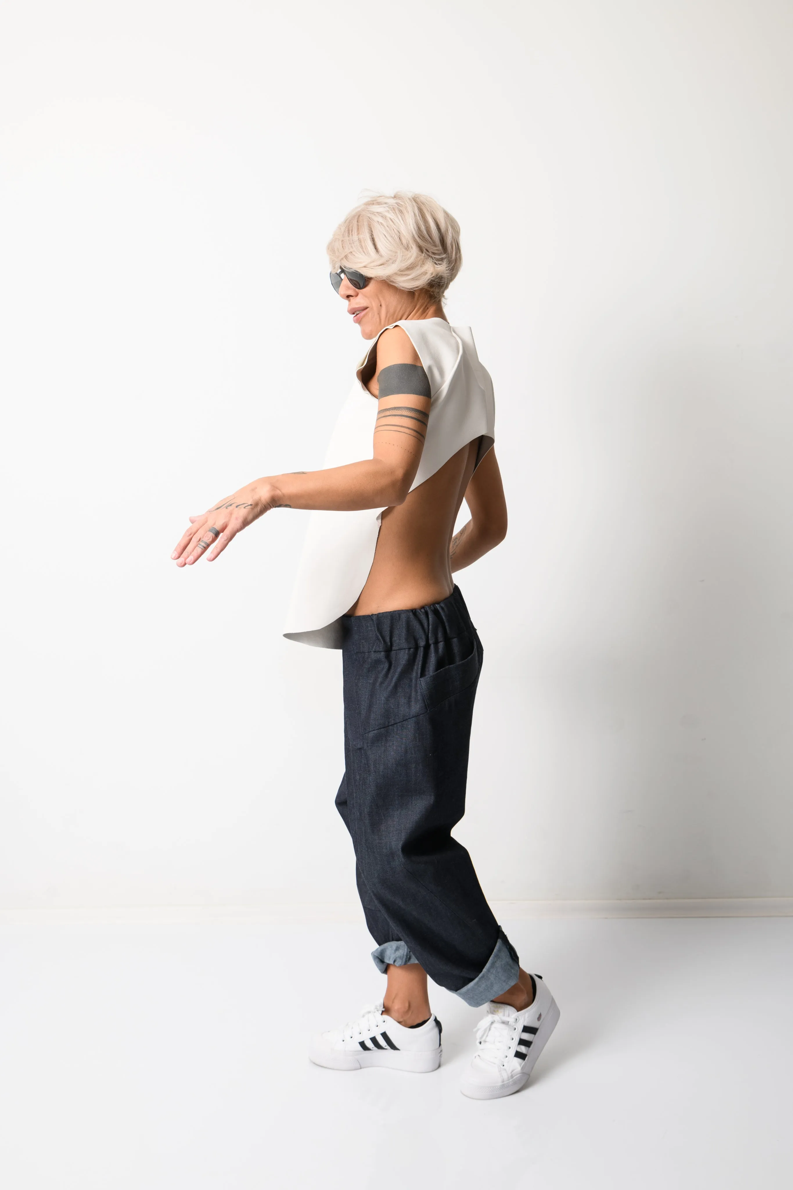White Leatherette Tank Top with Open Back