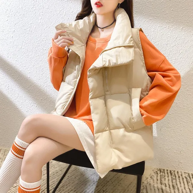 Winter vest women stand-up collar waistcoat large size vest 2XL