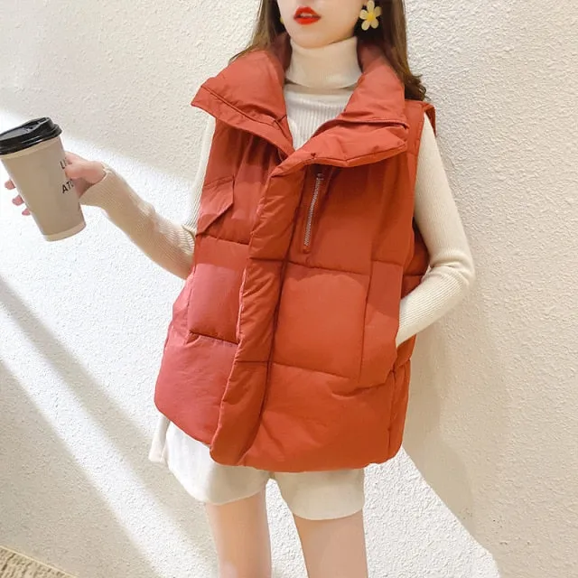 Winter vest women stand-up collar waistcoat large size vest 2XL