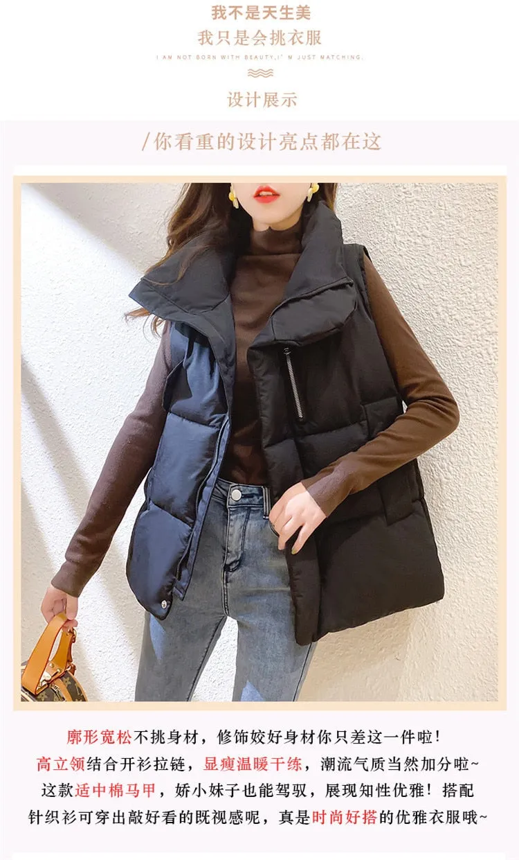 Winter vest women stand-up collar waistcoat large size vest 2XL