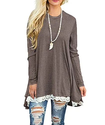 Women's Casual Lace Long Sleeve Tunic Top T-Shirt Blouse