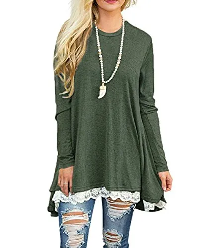 Women's Casual Lace Long Sleeve Tunic Top T-Shirt Blouse