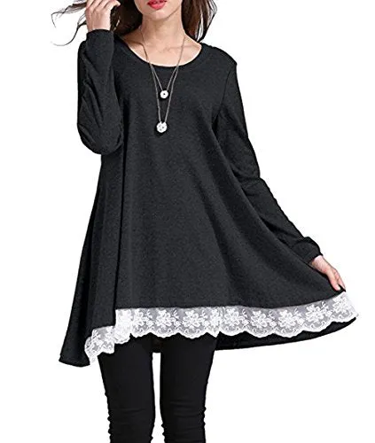 Women's Casual Lace Long Sleeve Tunic Top T-Shirt Blouse