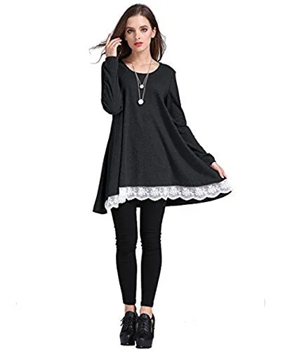 Women's Casual Lace Long Sleeve Tunic Top T-Shirt Blouse