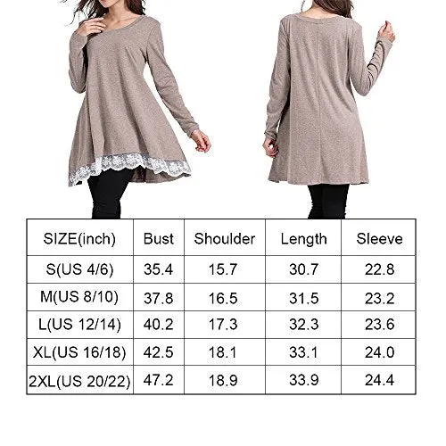 Women's Casual Lace Long Sleeve Tunic Top T-Shirt Blouse