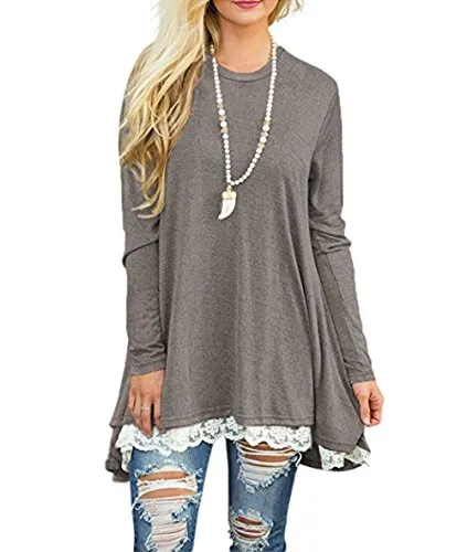 Women's Casual Lace Long Sleeve Tunic Top T-Shirt Blouse