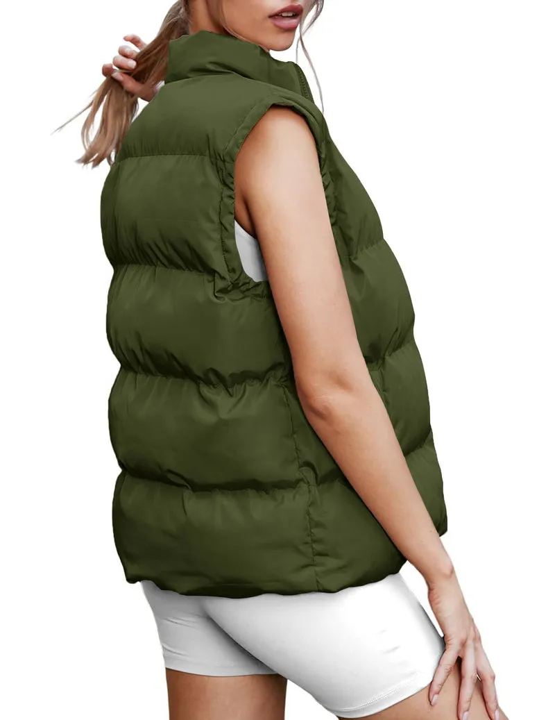 Zeagoo Women Sleeveless Warm Jackets Casual Stand Collar Puffer Vest